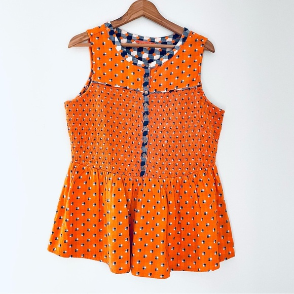 ModCloth Smocked Peplum Hem Cotton Top 1X - Picture 1 of 7